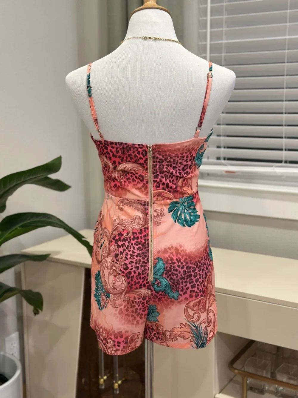 Guess Pink Floral & Teal Leaf One-Piece Romper